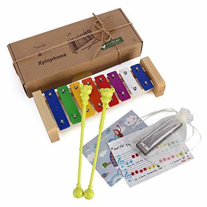 Picture of Xylophone for Kids: Best Holiday/Birthday DIY Idea for your Mini Musicians, Musical Toy with Child Safe Mallets, Perfectly Tuned Instrument for Toddlers, Musical Cards and Harmonica Included