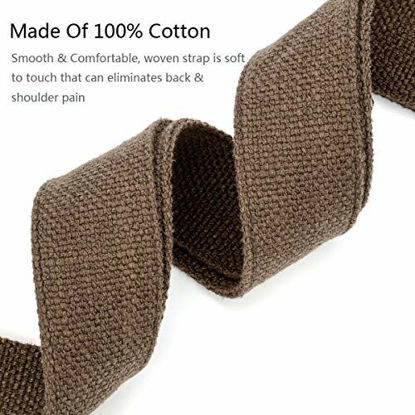 Picture of BestSounds Guitar Strap 100% Soft Cotton Genuine Leather Ends Strap for Acoustic Guitar, Electric Guitar, Bass & Mandolins (Coffee)