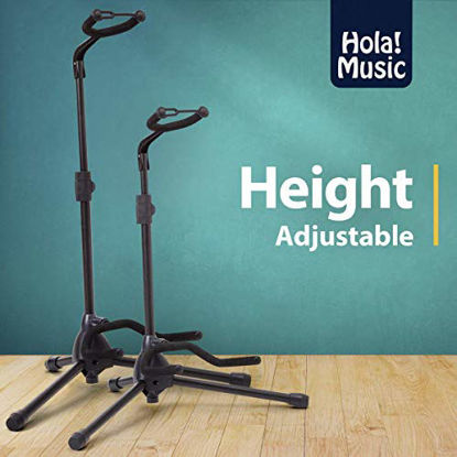 Picture of Universal Guitar Stand by Hola! Music - Fits Acoustic, Classical, Electric, Bass Guitars, Mandolins, Banjos, Ukuleles and Other Stringed Instruments - Black