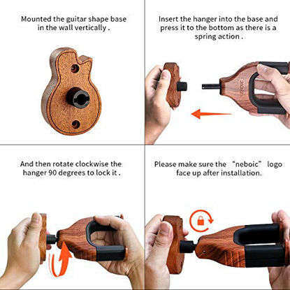Picture of Neboic Guitar Wall Mount, Auto Lock Guitar Wall Hanger, Hard Wood Base in Guitar Shape Guitar Hook, Guitar Holder, Acoustic, Electric, Classical, Bass Guitar StandGuitar Accessories