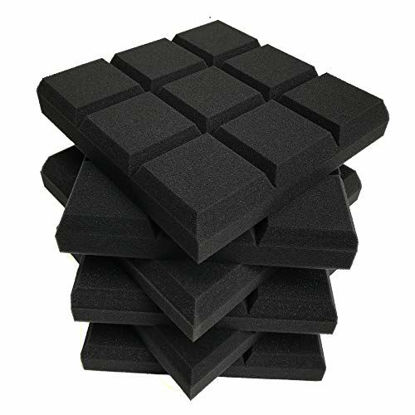 Picture of 2" X 12" X 12" Acoustic Foam Panels, Beveled 9 Block Tiles, Sound Panels wedges Soundproof Sound Insulation Absorbing (12 Pack, Black)