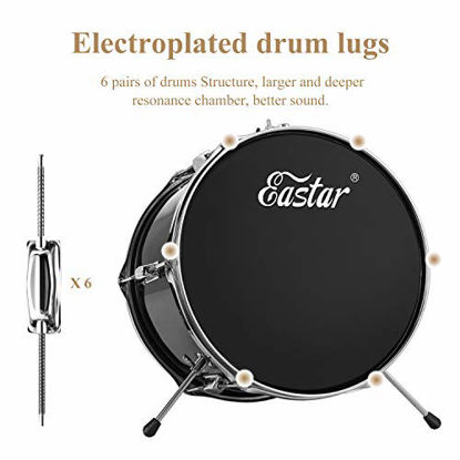 Picture of Eastar 14 inch Kids Drum Set Real 3 Pieces with Throne, Cymbal, Pedal & Drumsticks, Mirror All Black (EDS-180AB)
