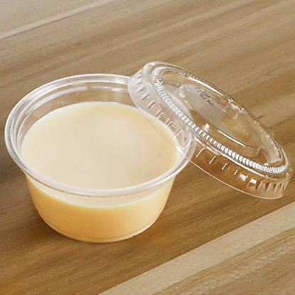 Picture of TashiBox 2 oz 100 Sets Disposable Plastic Cups with Lids, Jello Shot Cups Souffle Cups