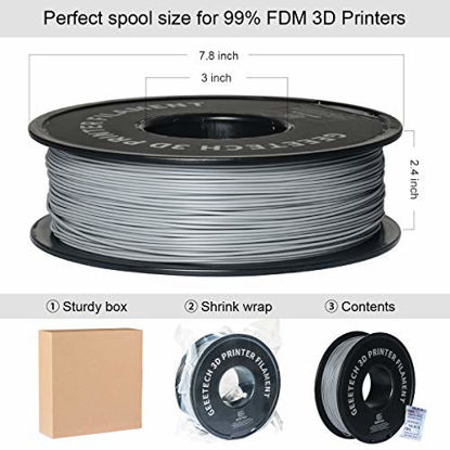 Picture of GEEETECH PLA 3D Printer Filament, 1kg Spool (2.2lbs), 1.75mm Dimensional Accuracy +/- 0.03mm, Grey