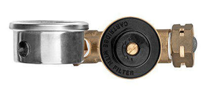 Picture of Renator M11-0660R Water Pressure Regulator Valve. Brass Lead-free Adjustable Water Pressure Reducer with Gauge for RV Camper, and Inlet Screened Filter