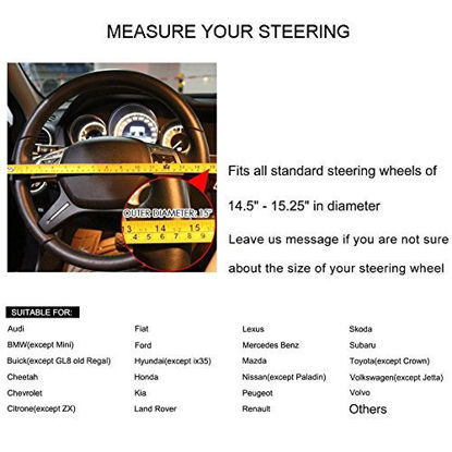 Picture of Valleycomfy Universal 15 inch Auto Car Steering Wheel Cover with Coffee Genuine Leather for HRV CRV Accord Corolla Prius Rav4 Tacoma Camry Escape Fusion Focus,etc