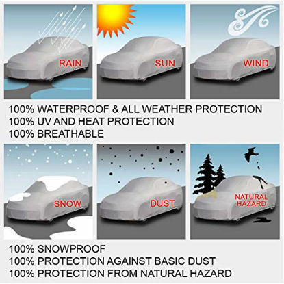 Picture of iCarCover 7-Layers All Weather Waterproof Snow Rain UV Sun Dust Protection Automobile Outdoor Coupe Sedan Hatchback Wagon Custom-Fit Full Body Auto Vehicle Car Cover - for Cars Up to 153