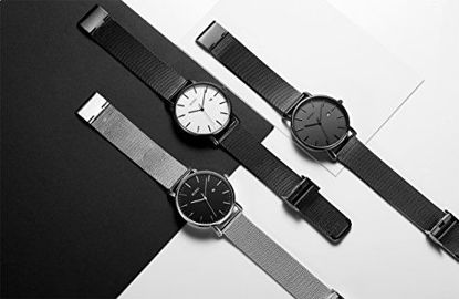 Picture of BUREI Men's Fashion Minimalist Wrist Watch Analog Deep Gray Date with Black Mesh Band