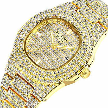 Picture of Luxury Mens/Womens Unisex Crystal Watch Bling Iced-Out Watch Oblong Silver/Gold Wristwatch Fashion Diamond Quartz Analog Watch with Stainless Steel Bracelet