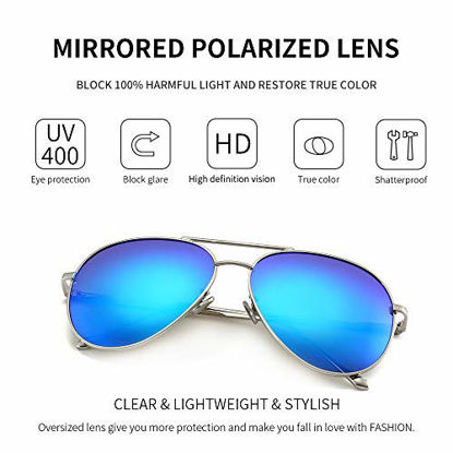 Picture of SUNGAIT Womens Lightweight Oversized Aviator Sunglasses - Mirrored Polarized Lens (Silver Frame/Ocean Blue Mirrored Lens)1603YKHL