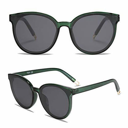 Picture of SOJOS Fashion Round Sunglasses for Women Men Oversized Vintage Shades SJ2057 with Clear Green Frame/Grey Lens