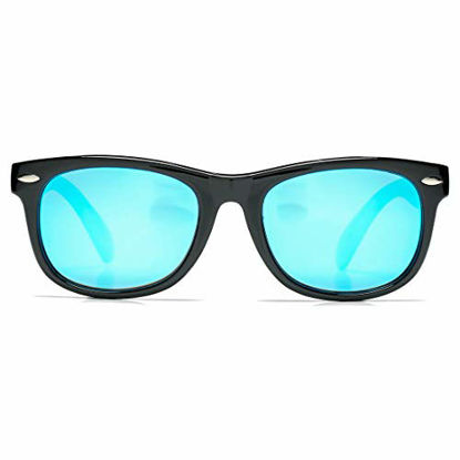 Picture of Kids Polarized Sunglasses TPEE Rubber Flexible Shades for Girls Boys Age 3-9 (Black Frame/Blue Mirror Lens)
