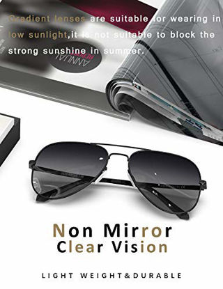 Picture of LUENX Aviator Sunglasses for Mens Womens Polarized Gradient Black Lens Metal Black Frame 60mm