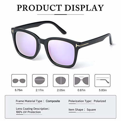 Picture of Myiaur Classic Sunglasses for Women Polarized Driving Anti Glare 100% UV Protection (Black Frame / Purple Mirrored Glasses)