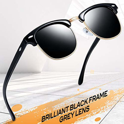 Picture of Joopin Square Semi Rimless Sunglasses Women Men Polarized Sun Glasses UV Protection (Gloss Black+Retro G15)