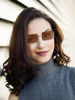 Picture of 3 Pairs Rimless Rectangle Sunglasses Tinted Frameless Eyewear Vintage Transparent Rectangle Glasses for Women Men (Tea, Purple Pink, Blue Pink)