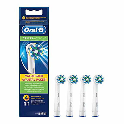 Picture of Oral-B Genuine CrossAction Replacement White Toothbrush Heads, Refills for Electric Toothbrush, Angled Bristles for up to 100 Percent More Plaque Removal, Pack of 4