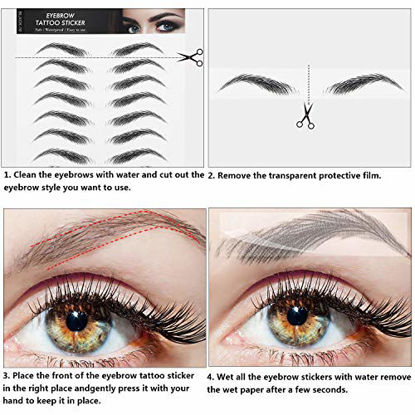 Picture of 6 Sheets 4D Hair-Like Waterproof Eyebrow Tattoos Stickers Eyebrow Transfers Stickers Grooming Shaping Eyebrow Sticker in Arch Style for Women and Girls, 66 Pairs (High Arch Eyebrow)