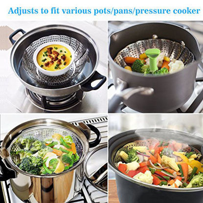 Picture of Steamer Basket Stainless Steel Vegetable Steamer Basket Folding Steamer Insert for Veggie Fish Seafood Cooking, Expandable to Fit Various Size Pot (5.1" to 9")