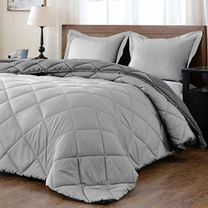 Picture of downluxe Lightweight Solid Comforter Set (Twin) with 1 Pillow Sham - 2-Piece Set - Charcol and Grey - Down Alternative Reversible Comforter