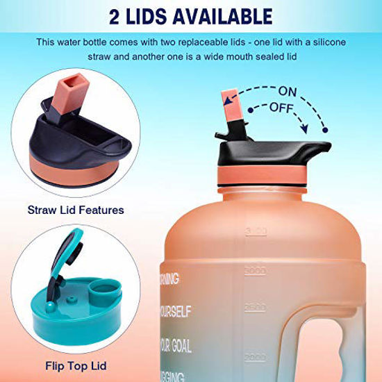 Leakproof BPA Free Tritan Sports Water Jug with Time Marker to Ensure You Drink Enough Water Throughout The Day Venture Pal Large 1 Gallon Motivational Water Bottle with 2 Lids Chug and Straw 