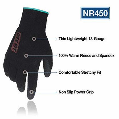 Picture of DEX FIT Warm Fleece Work Gloves NR450, Comfort Spandex Stretch Fit, Power Grip, Lightweight & Thin, Durable Water Based Nitrile Rubber Coating, Machine Washable, Black Small 3 Pairs