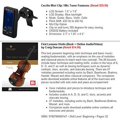 Picture of Mendini Full Size 4/4 MV300 Solid Wood Violin with Tuner, Lesson Book, Extra Strings, Shoulder Rest, Bow and Case, Satin Antique Finish