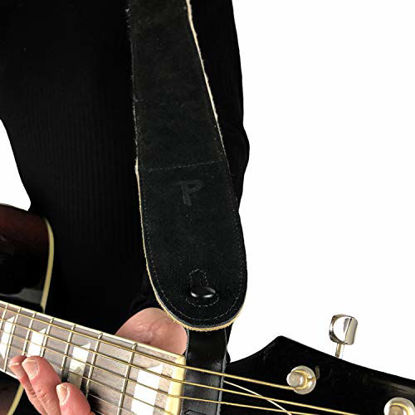 Picture of Perris Leathers Suede Guitar Strap, Soft Suede with Backing and Sheep Skin Pad, 2.5 inches Wide, Adjustable Length 41.5" to 56 inches, Black, Made in Canada