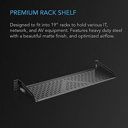 Picture of AC Infinity Vented Cantilever 1U Universal Rack Shelf, 6" Deep, for 19 Equipment Racks. Heavy-Duty 2.4mm Cold Rolled Steel, 40lbs Capacity