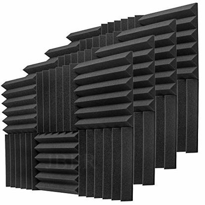 Picture of JBER 24 Pack Charcoal Acoustic Panels 2" X 12" X 12" Studio Foam Wedges Fireproof Soundproof Padding Wall Panels