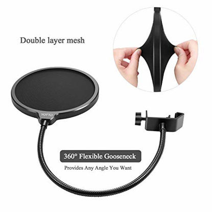 Picture of YOTTO Microphone Pop Filter For Blue Yeti and Any Other Microphone,Dual Layered Wind Pop Screen With 360°Gooseneck & Mic Cover Foam Windscreen for Blue Yeti,Yeti Pro Condenser Microphone,2 in 1 Pack