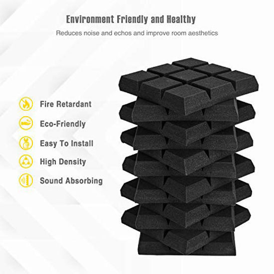 Picture of 2" X 12" X 12" Acoustic Foam Panels, Beveled 9 Block Tiles, Sound Panels wedges Soundproof Sound Insulation Absorbing (24Pack, Black)