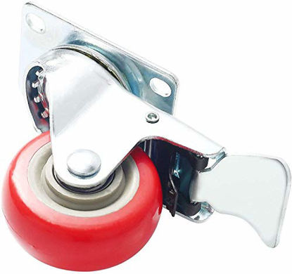 Picture of Online Best Service 4 Pack Caster Wheels Swivel Plate with Brake On Red Polyurethane Wheels (3 inch with brake)
