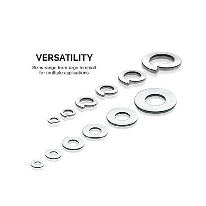 Picture of Neiko 50400A Split Lock and Flat Washer Assortment Stainless Steel 350 Piece, Silver