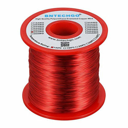 Picture of BNTECHGO 28 AWG Magnet Wire - Enameled Copper Wire - Enameled Magnet Winding Wire - 1.0 lb - 0.0122" Diameter 1 Spool Coil Red Temperature Rating 155 Widely Used for Transformers Inductors