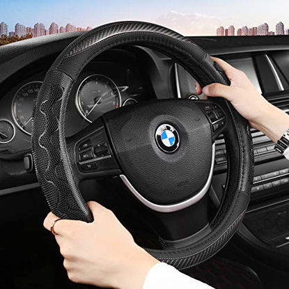Picture of Black Panther PVC Leather Car Steering Wheel Cover with 3D Honeycomb Hole Anti-Slip Design, 15 inch Universal - Gray