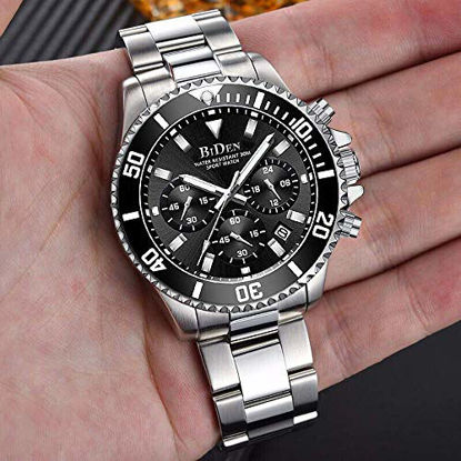 Picture of Mens Watches Chronograph Black Stainless Steel Waterproof Date Analog Quartz Watch Business Casual Fashion Wrist Watches for Men