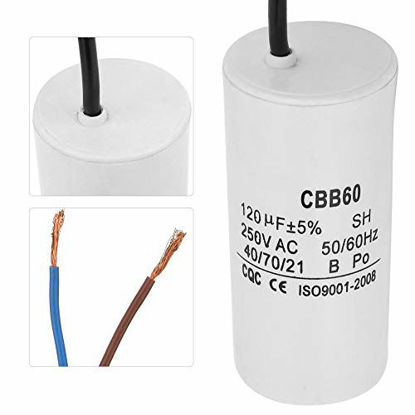 Picture of CBB60 Run Capacitor, Wire Lead 250VAC 120uF 50/60Hz Capacitor for Motor Air Compressor