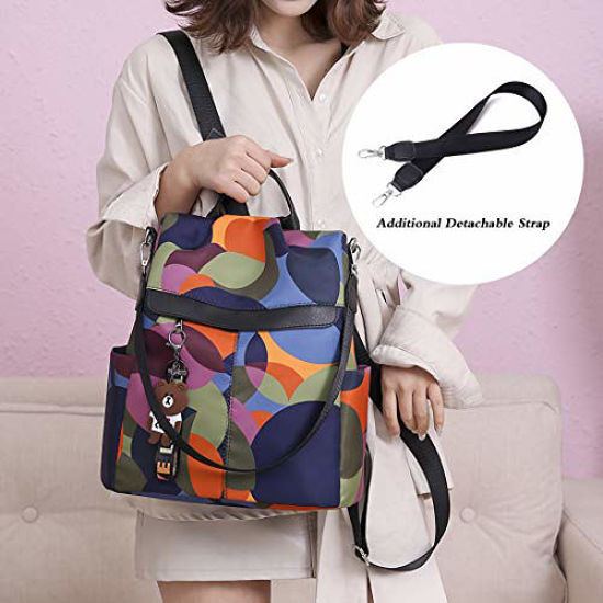 Picture of Fashion Backpack for Women Waterproof Rucksack Daypack Anti-theft Shoulder Bag Handbag Casual Travel Bag Hiking Backpack Purse with Pom Pom Keychain