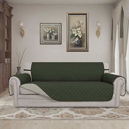 Picture of Easy-Going Sofa Slipcover Reversible Sofa Cover Water Resistant Couch Cover Furniture Protector with Elastic Straps for Pets Kids Children Dog Cat(78'', Army Green/Beige)