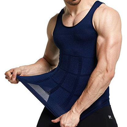 Picture of GKVK Mens Slimming Body Shaper Vest Shirt Abs Abdomen Slim,L(chest size 96cm-101cm/38inches-40inches),Blue