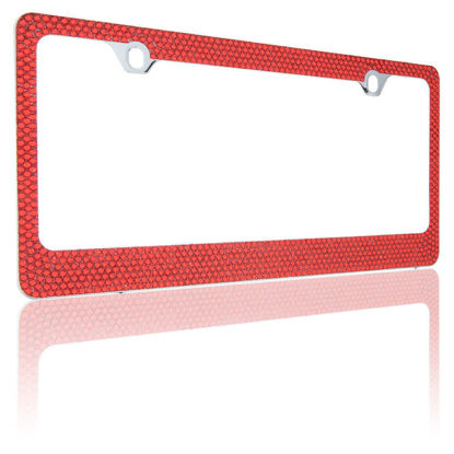 Picture of BLVD-LPF OBEY YOUR LUXURY Popular Bling 7 Row Red Color Crystal Metal Chrome License Plate Frame with Screw Caps - 1 Frame
