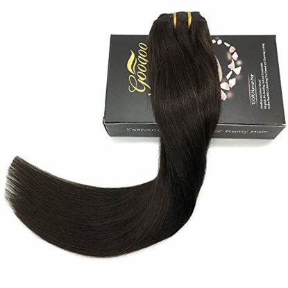 Picture of GOO GOO Hair Extensions Clip in Dark Brown 22 Inch 120g 7pcs Human Hair Extensions Remy Natural Hair Real Straight Thick Weft