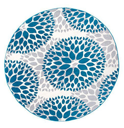 Picture of Modern Floral Circles Design Area Rugs 6' 6" Blue (6' 6" Diameter)