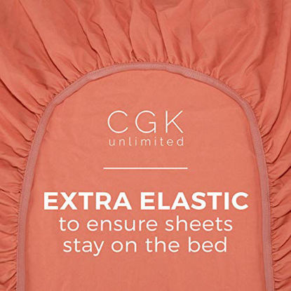 Picture of Twin Fitted Sheet - Single Fitted Deep Pocket Sheet - Fits Mattress Perfectly - Soft Wrinkle Free Sheet - 1 Fitted Sheet Only - Coral