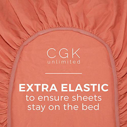 Picture of Twin Fitted Sheet - Single Fitted Deep Pocket Sheet - Fits Mattress Perfectly - Soft Wrinkle Free Sheet - 1 Fitted Sheet Only - Coral