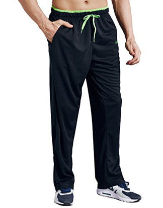 Picture of ZENGVEE Athletic Men's Open Bottom Light Weight Jersey Sweatpant with Zipper Pockets for Workout, Gym, Running, Training (Black01,M)