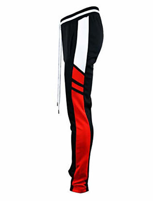 Picture of SCREENSHOTBRAND-P11055 Mens Hip Hop Premium Slim Fit Track Pants - Athletic Fashion Jogger 2-Tone Side Panel Color Block Bottoms-Black/Red-Small