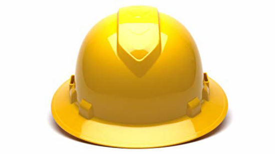 Picture of Pyramex Ridgeline Full Brim Hard Hat, Vented, 4-Point Ratchet Suspension, Yellow