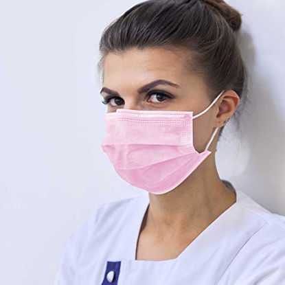 Picture of TCP Global Salon World Safety - Pink Face Masks 40 Boxes (2000 Masks) Breathable Disposable 3-Ply Protective PPE with Nose Clip and Ear Loops
